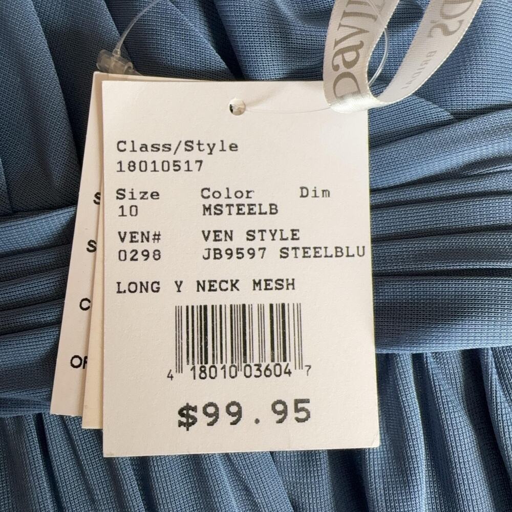 David's Bridal Dress Girls 10 Steel Blue Y Neck Mesh Maxi Formal NWT $99 Gown - Picture 5 of 15